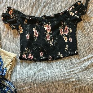 No Boundaries Black and Pink Smocked Crop Top